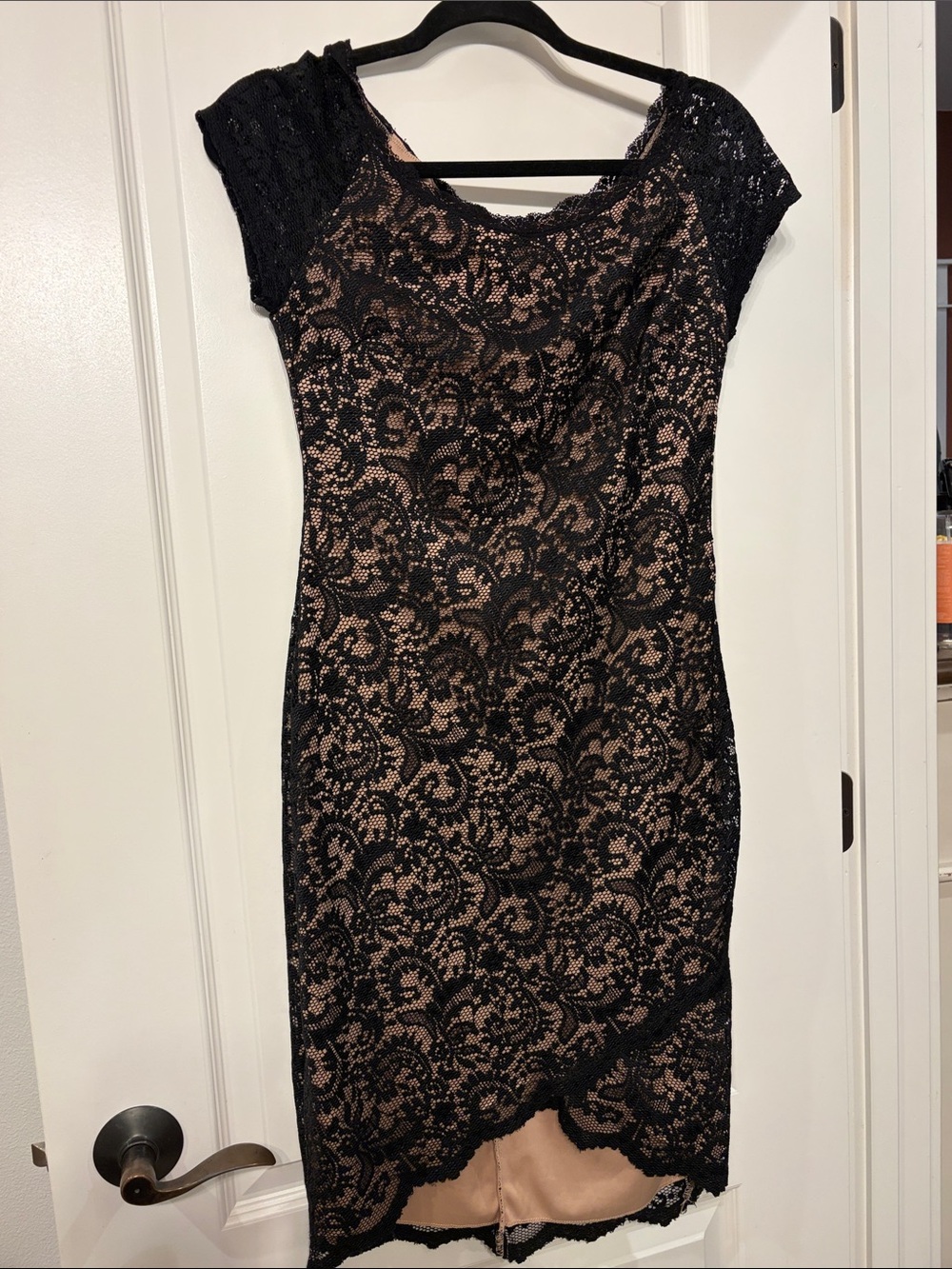 Bisou Bisou Black Lace Midi Dress with Nude Slip
